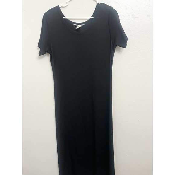 Exclusively MISOOK Dress Black Knit Maxi Short Sleeve Side Slit Size Medium $300 - Picture 1 of 8